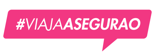 Logo magenta con el lema #VIAJAASEGURAO de iClick.travel